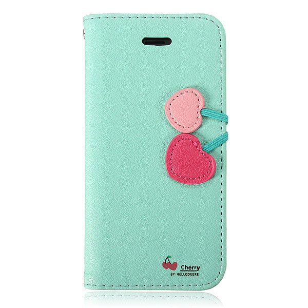Cherry Grain PU Leather Wallet Design Case Cover For iPhone 5 5S