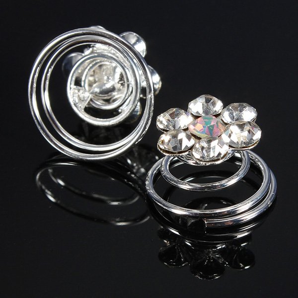 Clear Flower Crystal Diamante Wedding Hair Twists Spiral Coils Pins