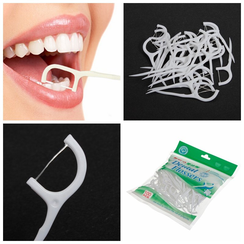 100pcs 2 In1 Dental Flosser Floss Tooth Picks Teeth Clean Food Debris