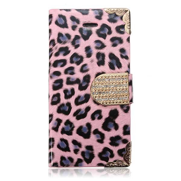 Crystal Diamond Leopard PU Leather Card Slot Case For iPhone 5 5S