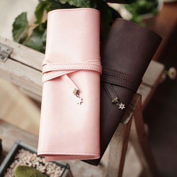 Leather Sakura Pen Pencil Bag Case Organizer Pouch Bag