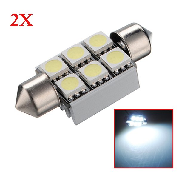 2X 36mm 6SMD 5050 Canbus Error Free Car LED Dome Bulb 6000-6500K