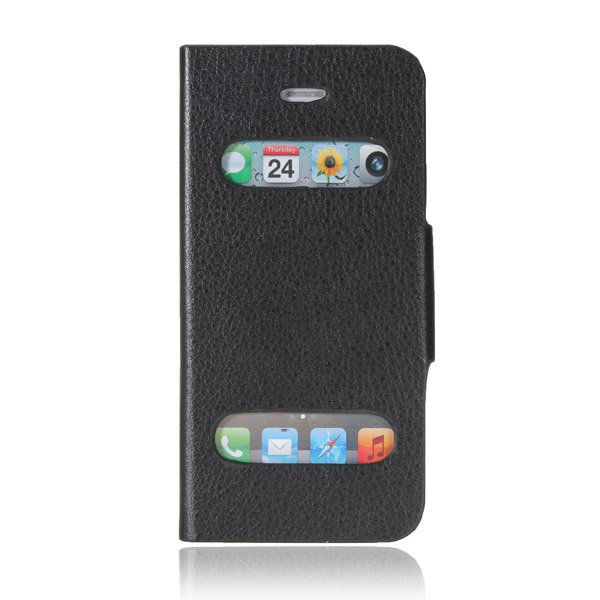 Caller ID Front View Leather Magnetic Stand Holder Case For iPhone 5