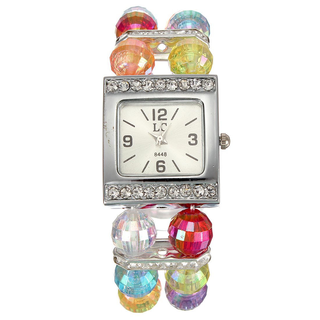 Fashion Women Beads Band Rhinestone Crystal Bracelet Quartz Watch