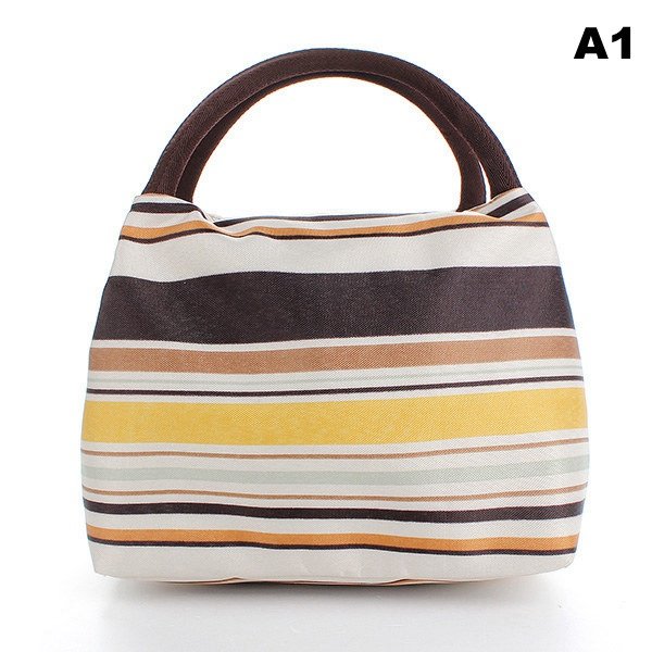 Canvas Heat Insulated Waterproof Striped Lunch Bag