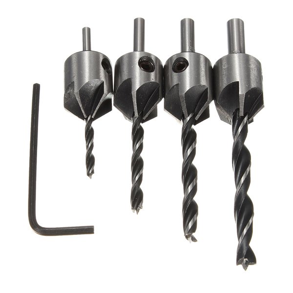 4pcs 5 Flute Countersink Drill Bits Reamer Woodworking Chamfer 3mm-6mm