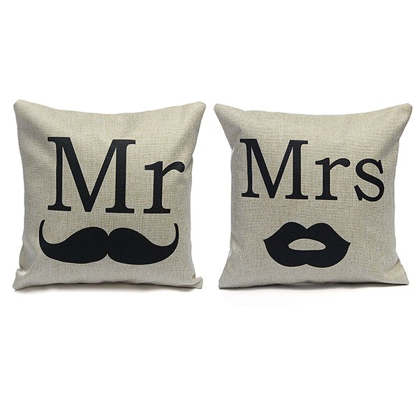 Linen Mr And Mrs Throw Pillow Case Cushion Cover Home Decor