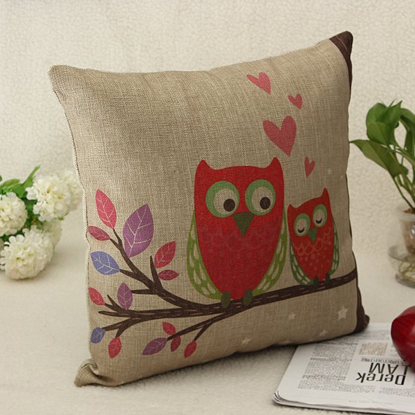 Vintage Linen Cotton Owl Cushion Cover Sofa Throw Pillow Case
