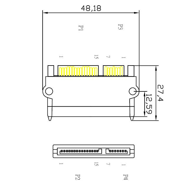 SATA 22Pin 7+15 Pin Male to SATA 22 Pin 7+15P Female Jack Convertor