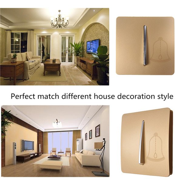 250V 10A Push Button Electronic Wall Mount Panel Door Bell Switch Luxury Gold