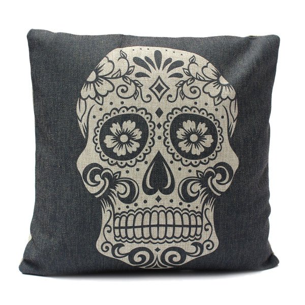 Linen Cotton Skull Pillow Covers Bed Sofa Cushion Case