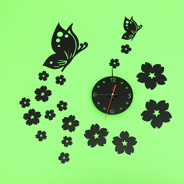 3D Mirror Wall Clock Home Decoration Butterfly Plum Clock