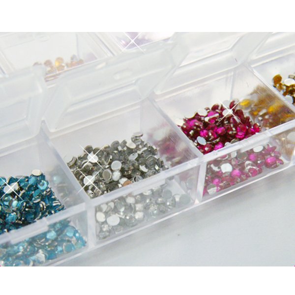 12 Colors 2mm Nail Art Glitter Rhinestones Case Box