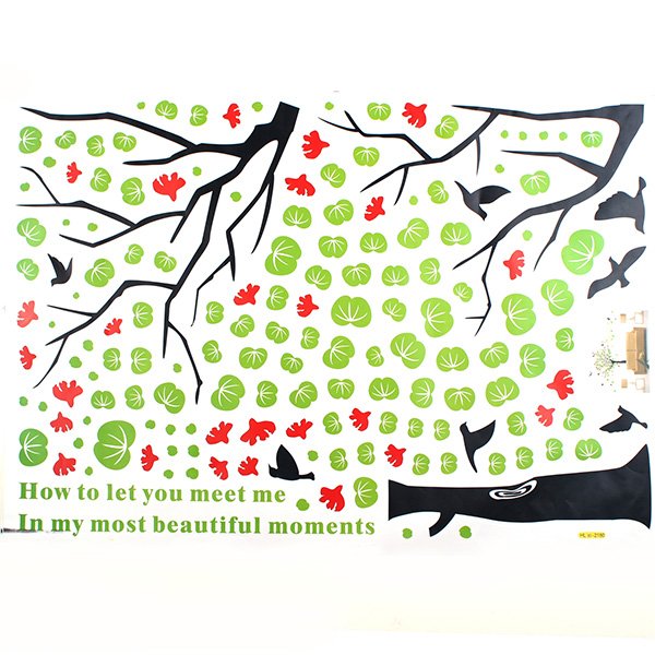 Spring Flowering Tree Birds PVC Wall Sticker Wallpaper 2180