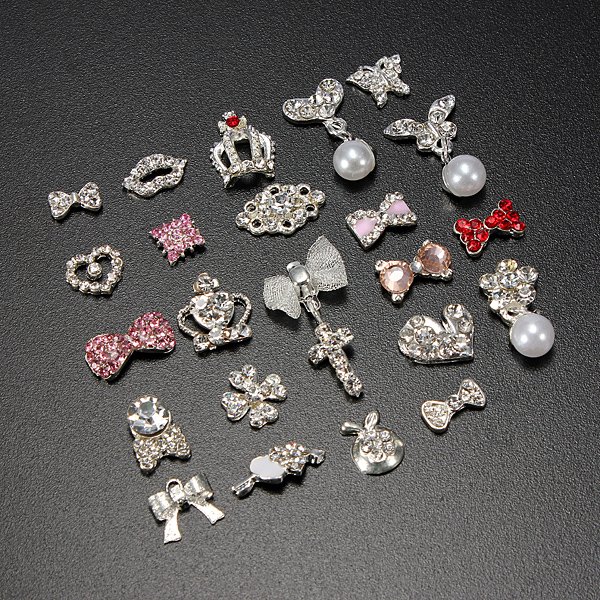 3D Silver Slice Glitter Rhinestone DIY Nail Art Tips Decoration
