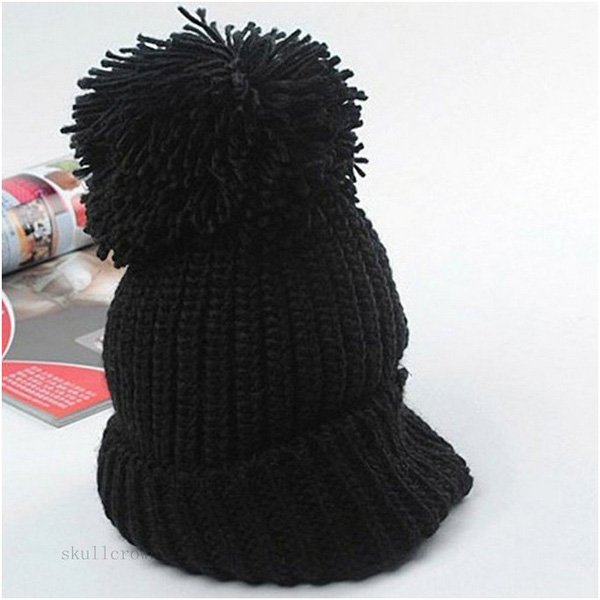 Unisex Knit Cap Oversized Cuffed Beanie Crochet Ski Bobble Hat