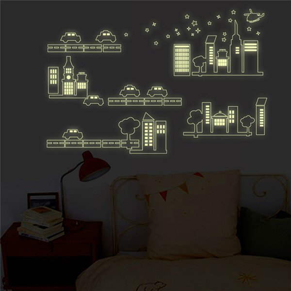 Cartoon City Luminous Wall Sticker For Kid Rooms Fluorescent Decals