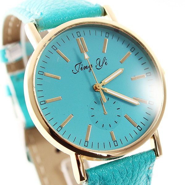 Fashion Unisex Pure Color Golden Round Dial Quartz Wrist Watch