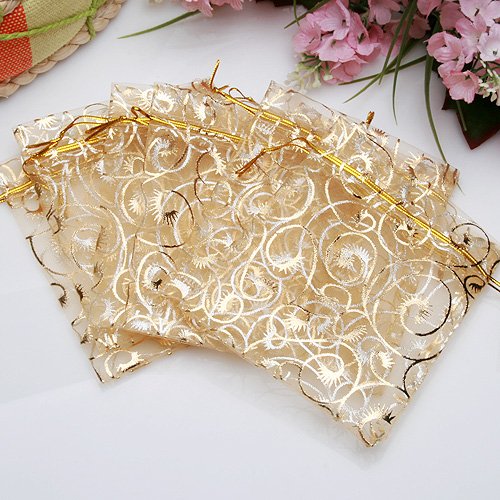 100Pcs Champagne Color Organza Pouch Wedding Favor Gift Bags 9X11CM