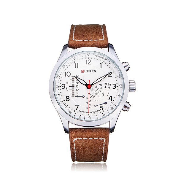 Curren 8152 PU Leather Military Number White Men Wrist Quartz Watch