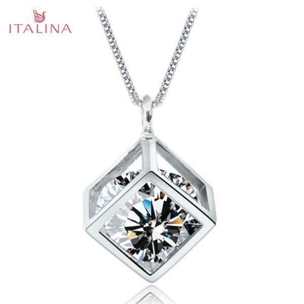 Italina Austrian Crystal Zircon Square Pendant Necklace Gold Silver