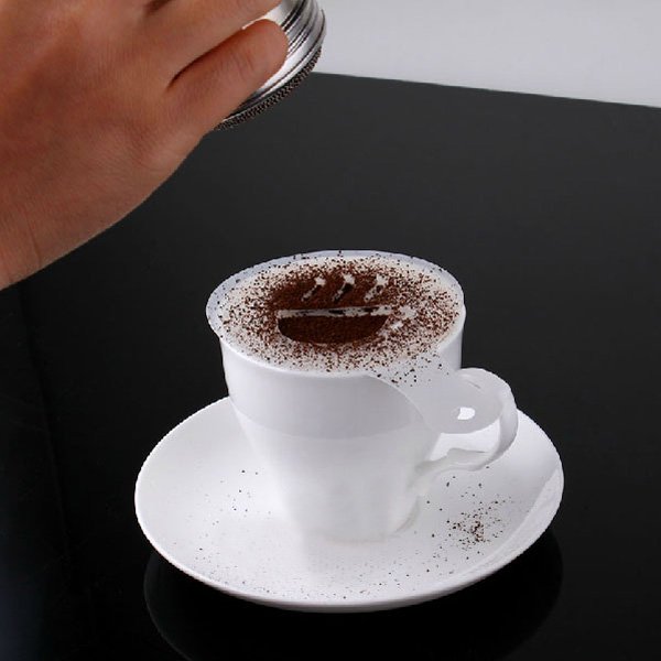 16PCS Coffee Cappuccino Stencils And Chocolate Shaker Duster Sifter