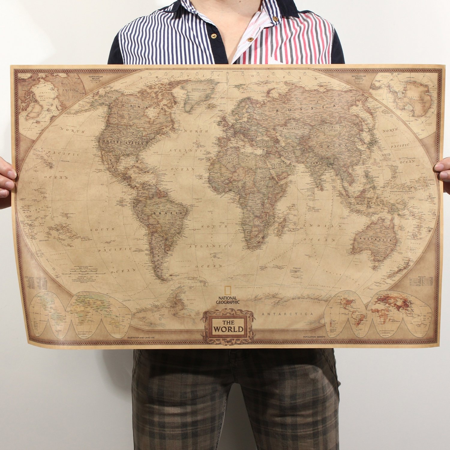 71*46.5cm Brown Paper Antique World Map Wall Chart Poster