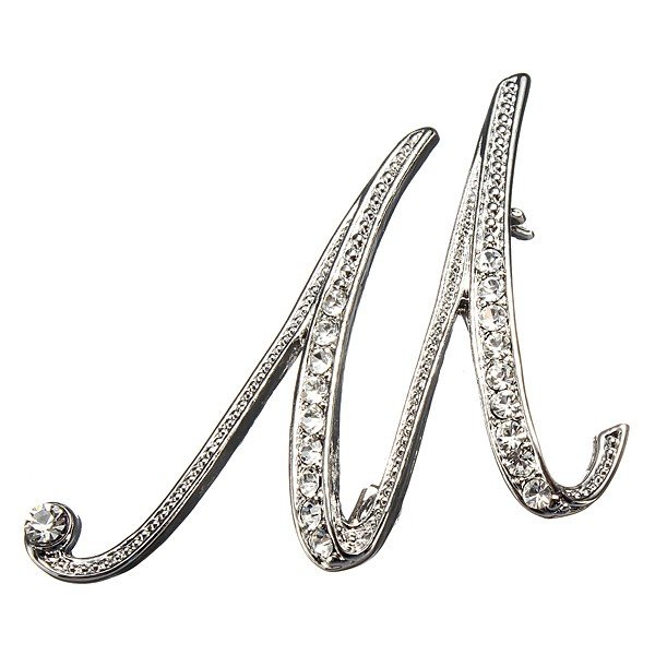 Silver Plated Rhinestone English Letters Brooch For Women