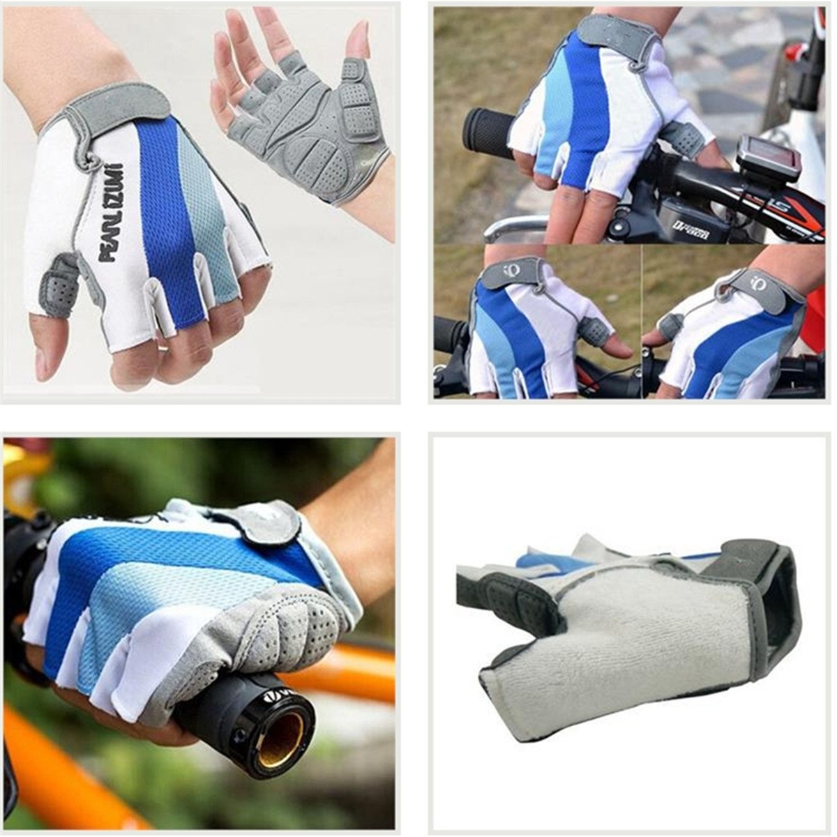 Bicycle Bike Silicone Comfortable Half Finger Fingerless Gloves Blue