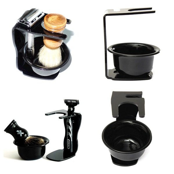Acrylic Black Shaving Razor Brush Holder Bowl Stand Set