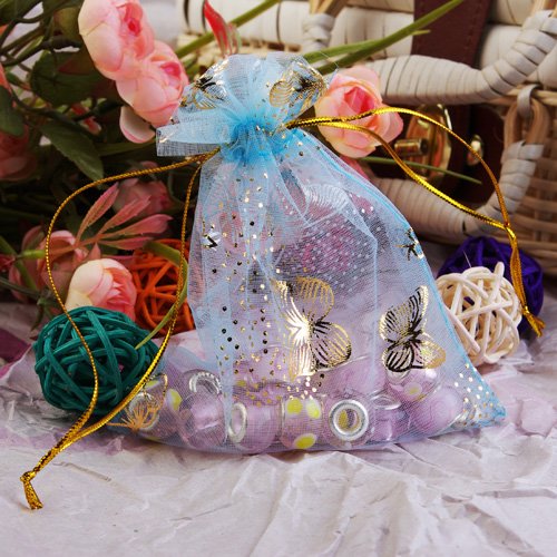 100pcs Blue Organza Pouch Jewellery Wedding Gift Bag 10X12cm