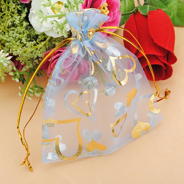 100pcs Blue Organza Jewelry Pouch Favor Gift Bag 9.5X11.5CM
