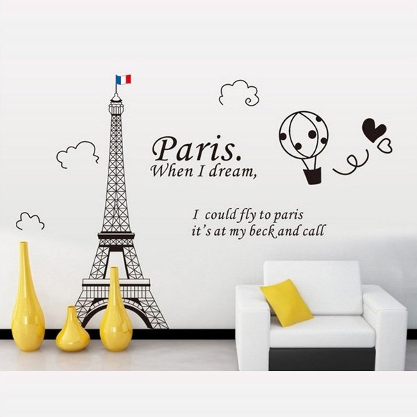 Home Decoration Romatic Paris Eiffel Tower Wall Decals Stickers