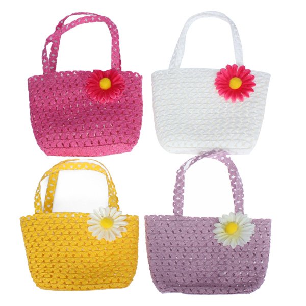 Summer Tote Straw Girls Kids Flower Straw Beach Cap Handbag Set