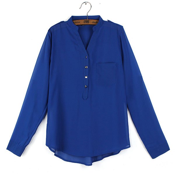 Casual Elegant Loose Long Sleeve V-neck Chiffon Blouse Shirts