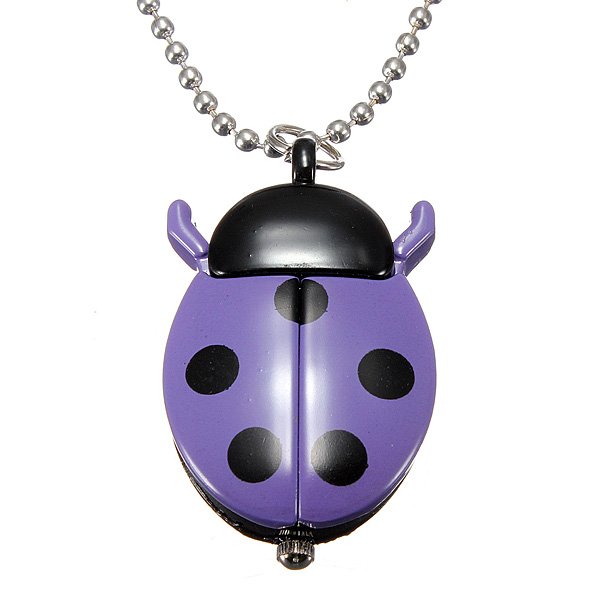 6 Color Cute Ladybug Necklace Chain Pocket Quartz Pendant Watch Clock