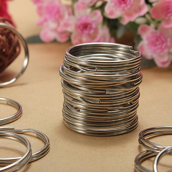 100Pcs 25mm Metal Split Rings Nickel Steel Hoop Keyrings