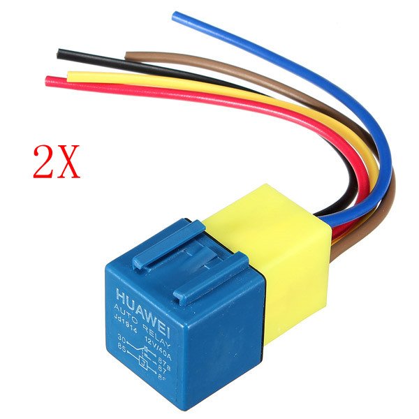 2x Automotive Relay with Wiring Harness and Socket 12Volt 30A 40A
