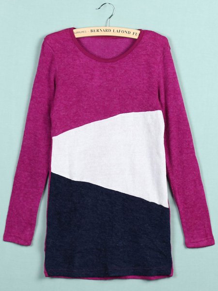 Multicolor Crew Neck Long Sleeve Womens Knitted Sweater Jumper Knitwear