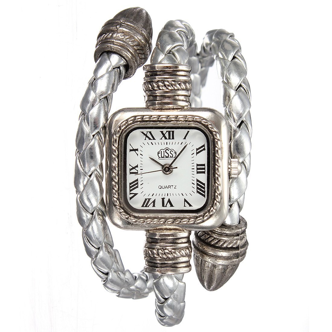 Lady Fashion Knitted Leather Bracelet Style Square Quartz Wrist Watch