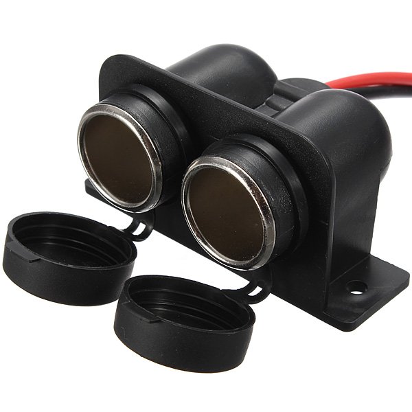 Waterproof Double Dual Female Socket Car Motorbike Cigarette Lighter