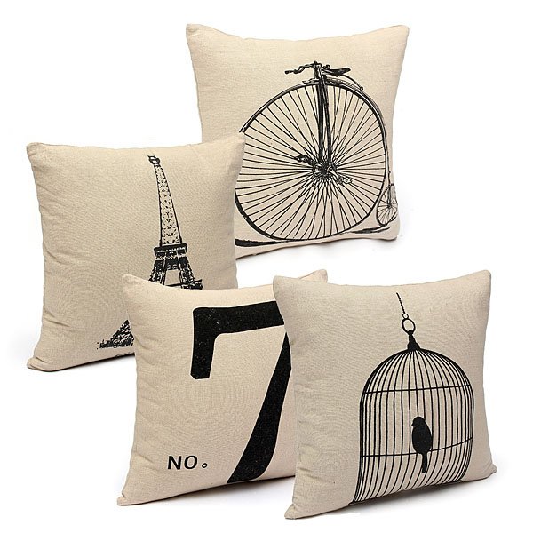 Fashion Cotton Linen Beige Pillow Case Home Decors 4 Pattern