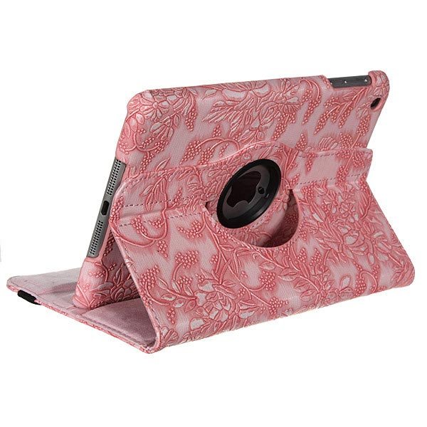 360 Degree Rotating Embossed Flower PU Leather Case For iPad Mini