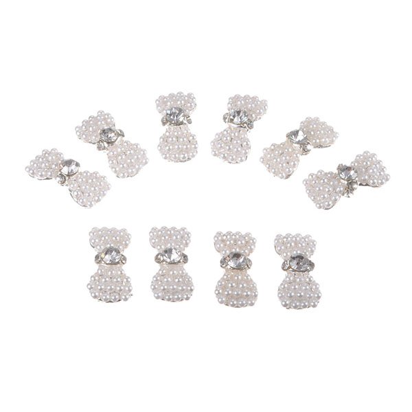 Rhinestone White Beads Bowknot Nail Art Decorations