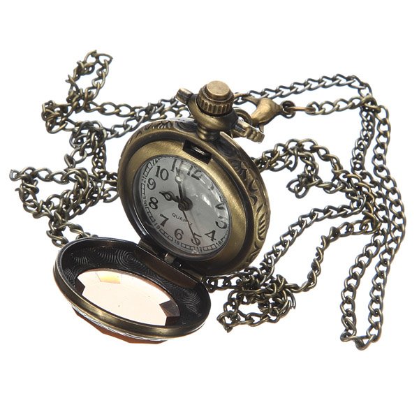 Vintage Crystal Flower Chain Necklace Quartz pocket watch