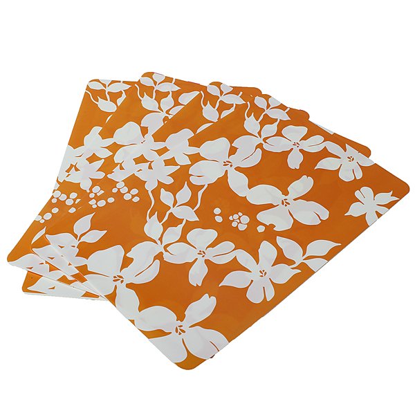 4 Pcs Floral Print Design White Flowers Colorful PVC Table Mats