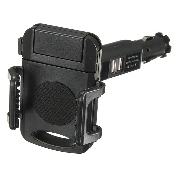 Dual USB Car Cigarette Lighter Phone Mount Holder Adjustable Rotation