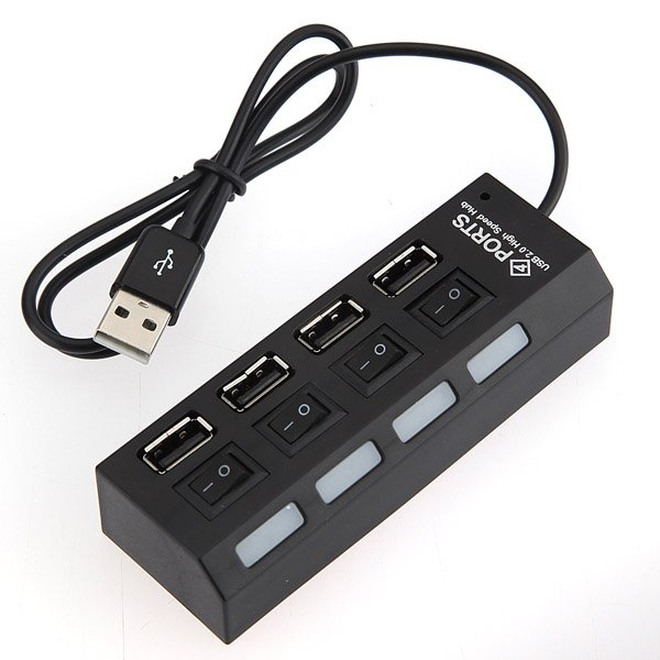Laptop PC Black 4 Port Tap USB 2.0 Hub ON/OFF Sharing Switch