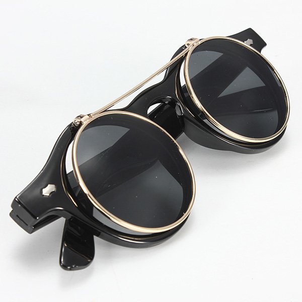 Men's Fashion Sunglasses Retro Lens Turnover Goggles Black Sunglasses