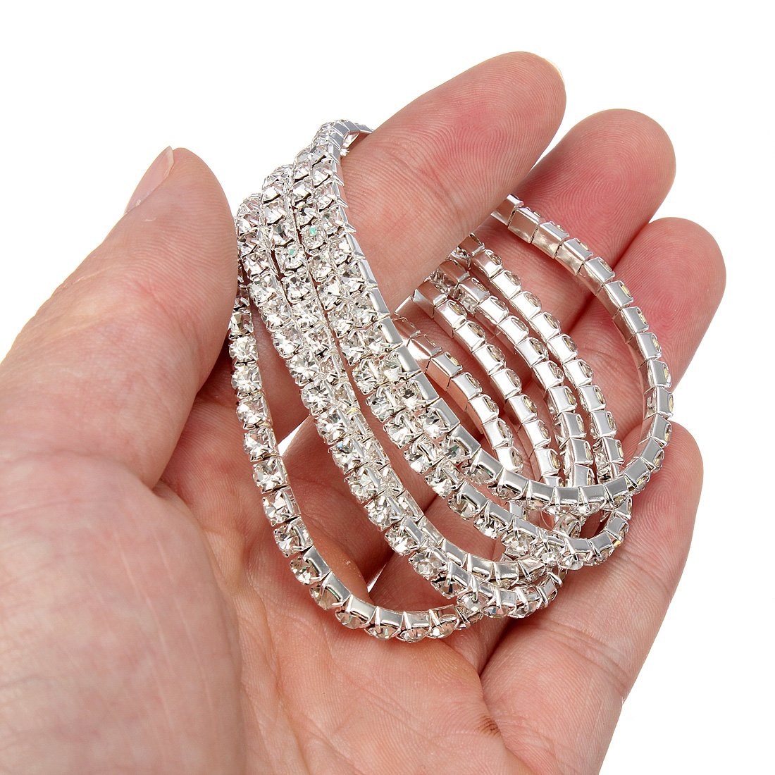 5pcs Silver Elastic Wedding Bridal Diamante Crystal Bracelet Bangle